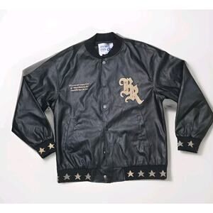 Aelfric Eden "Letters Star" Flocking Black Varsity Bomber Jacket